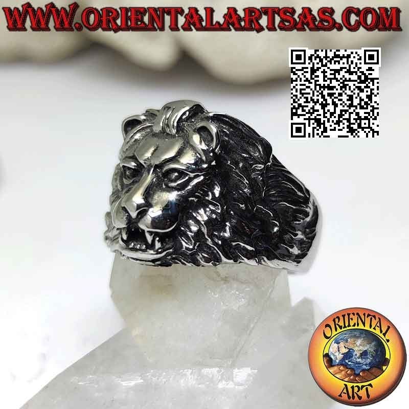 Anello in acciaio chirurgico (316L), a forma di testa di leone