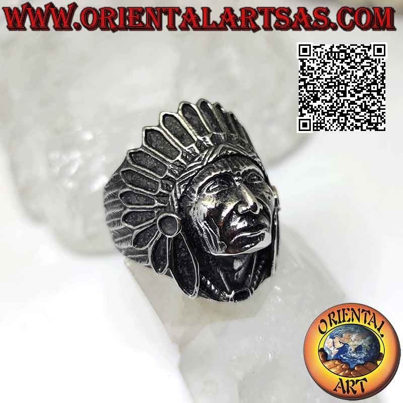 Native American Indian head ring made of surgical steel (316L) with feather headdress