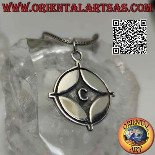 Pendentif en argent, médaille rose des vents avec c du capitaine central