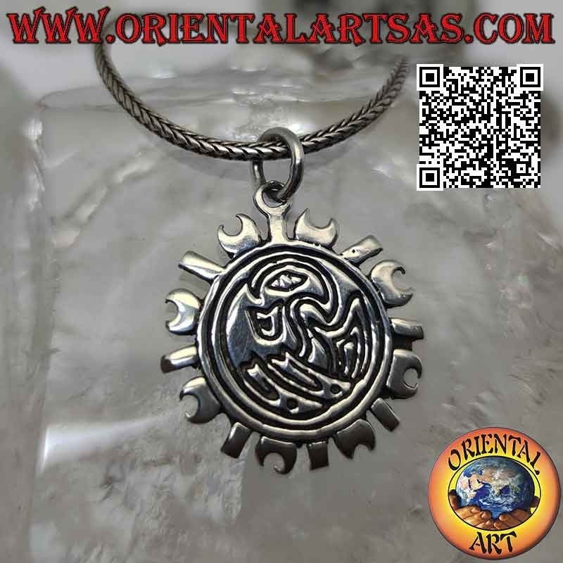 Silver pendant, sun wheel with Mayan engravings