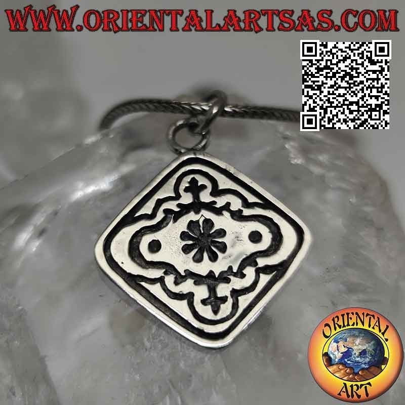 Pendentif en argent, médaille rhomboïdale gravée de la colonisation américaine