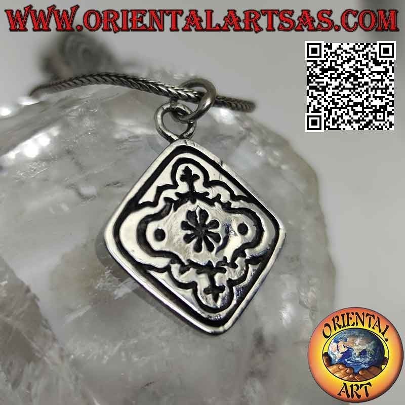 Pendentif en argent, médaille rhomboïdale gravée de la colonisation américaine