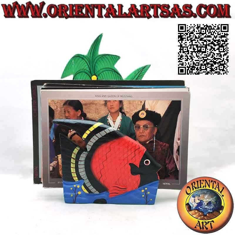 Hawaiian style letter holder / napkin holder with fish in balsa wood (black, red)