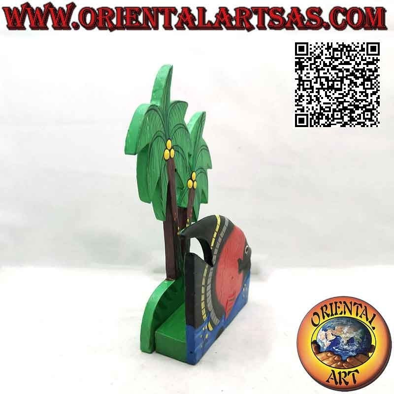 Portacartas / servilletero estilo hawaiano con pez en madera de balsa (negro, rojo)