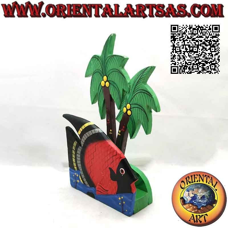 Porte lettre / porte serviette style hawaïen avec poisson en bois de balsa (noir, rouge)