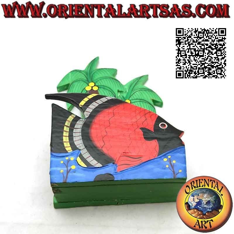 Briefhalter / Serviettenhalter im hawaiianischen Stil mit Fisch aus Balsaholz (schwarz, rot)