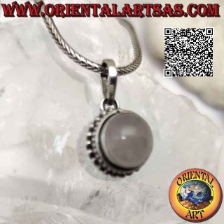 Pendentif en argent avec cabochon rond en quartz rose entouré de boules