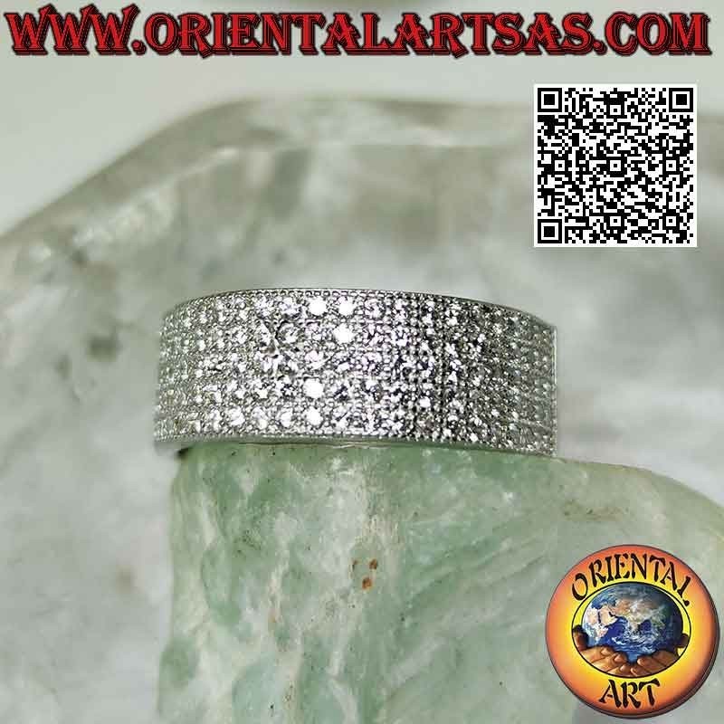 Silver ring with flat band half-studded with white zircons (8 mm)
