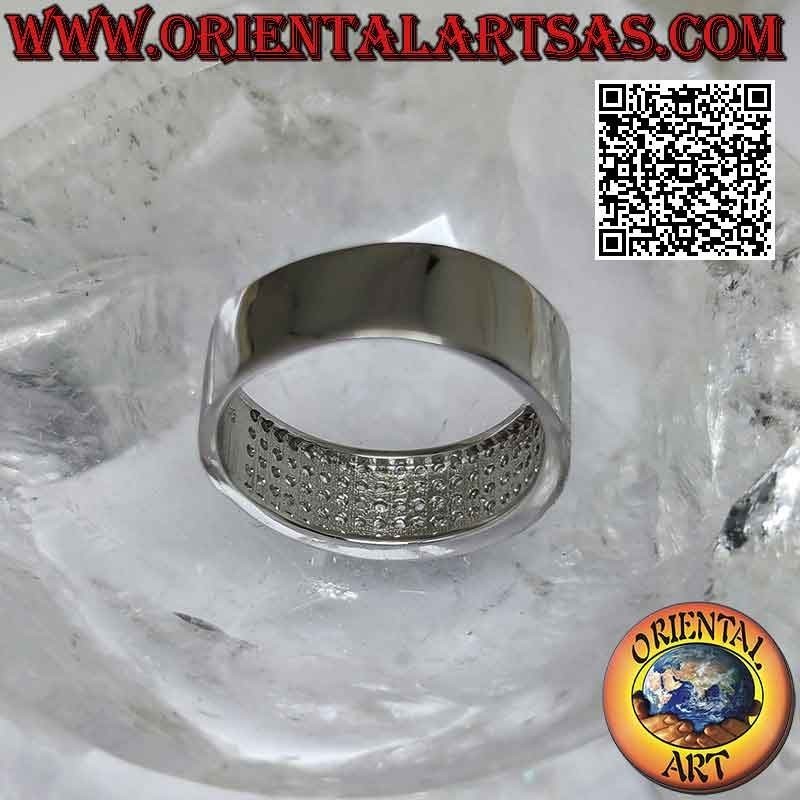 Silberring mit flachem Band, halb besetzt mit weißen Zirkonen (8 mm)