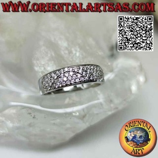 Silver ring with growing band half-studded with white zircons (6 mm)