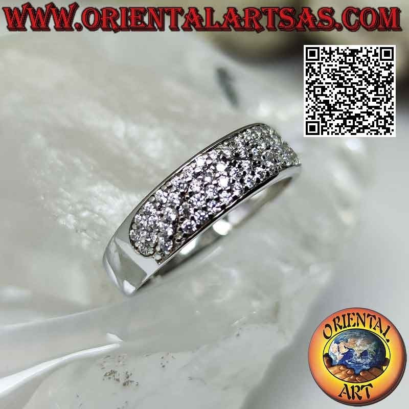 Anillo de plata con banda creciente semitachonada de circonitas blancas (6 mm)