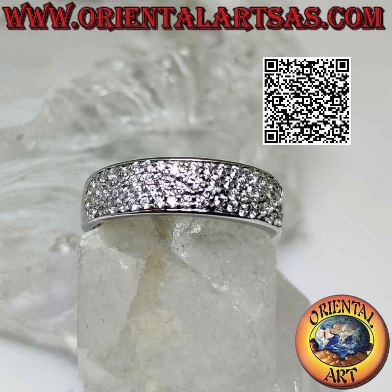 Anillo de plata con banda creciente semitachonada de circonitas blancas (6 mm)