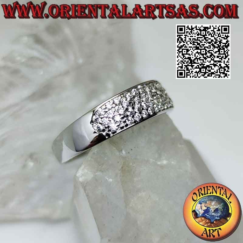 Bague en argent avec bande croissante semi-cloutée de zircons blancs (6 mm)