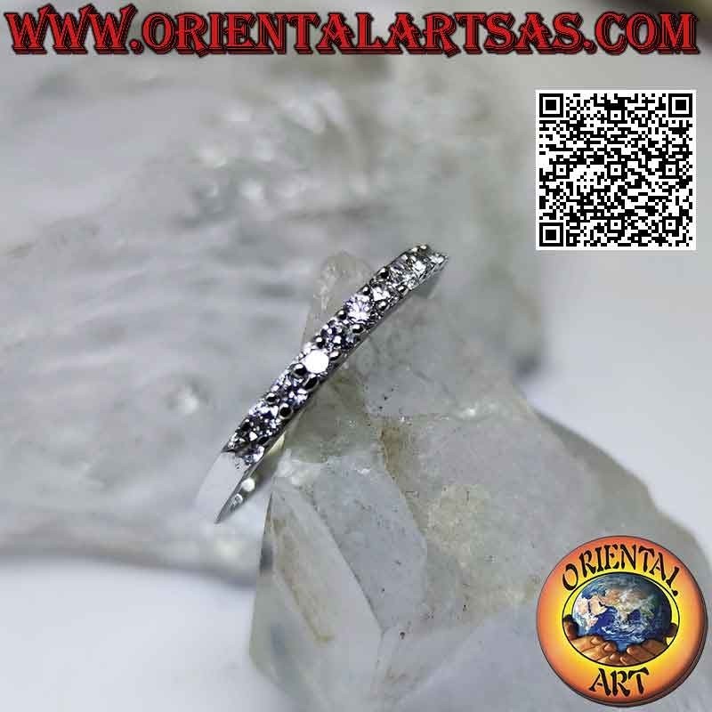 Silver ring with thin band half-studded with white zircons (2 mm)