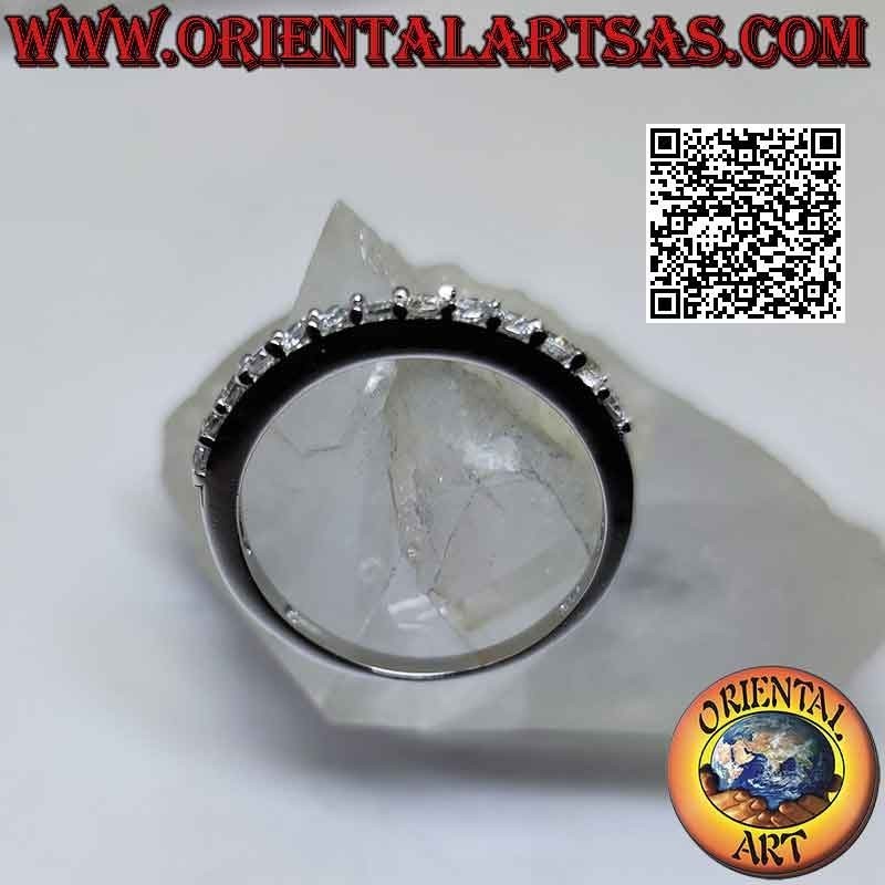 Silver ring with thin band half-studded with white zircons (2 mm)