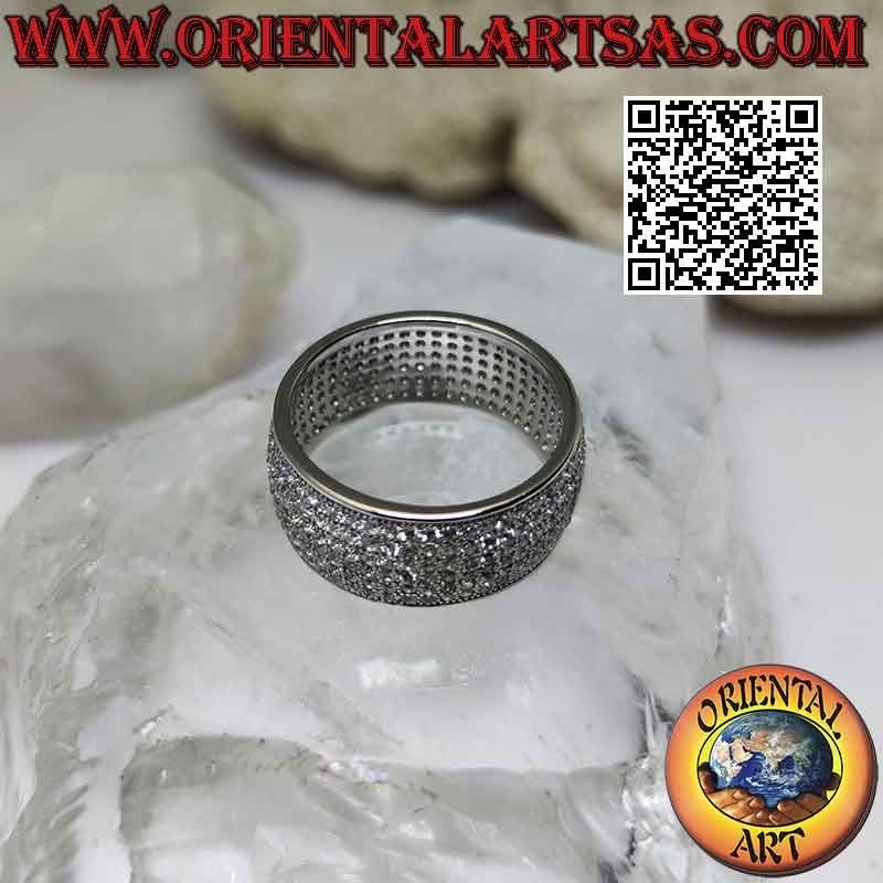 Bague en argent avec anneau arrondi serti de zircons blancs (9 mm)