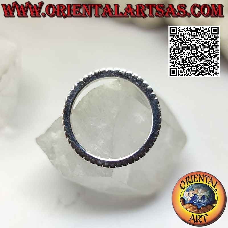 Silver ring with square band with individually set white zircons (2 mm)