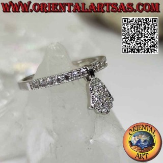 Anillo de plata con colgante "mano de fatima" tachonado de circonitas blancas