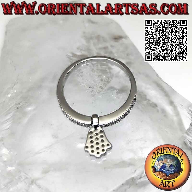 Anillo de plata con colgante "mano de fatima" tachonado de circonitas blancas