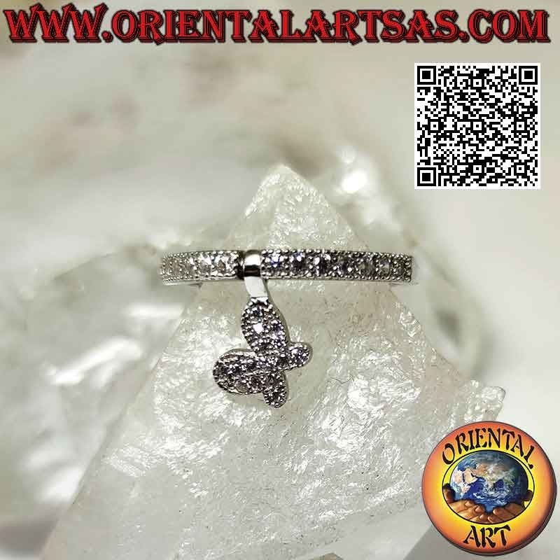 Bague en argent avec pendentif "papillon" serti d'oxydes de zirconium blancs