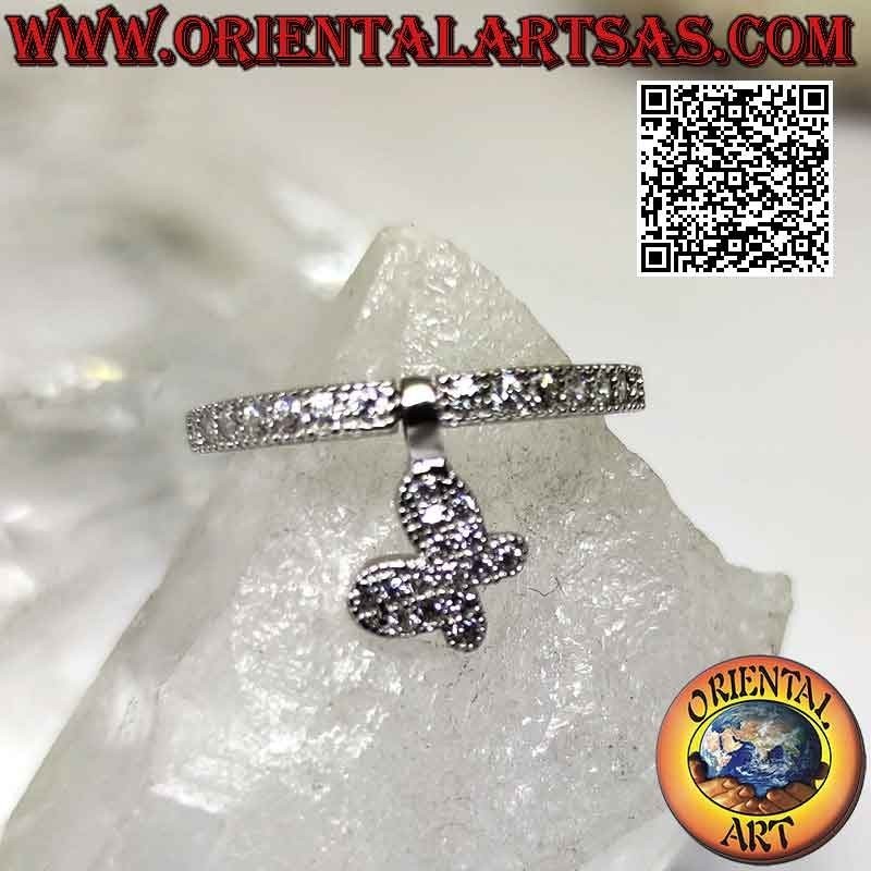 Bague en argent avec pendentif "papillon" serti d'oxydes de zirconium blancs
