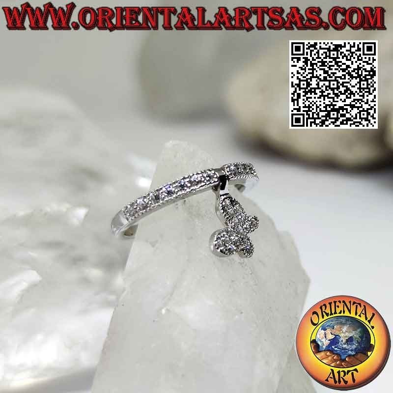 Silver ring with "butterfly" pendant studded with white cubic zirconia