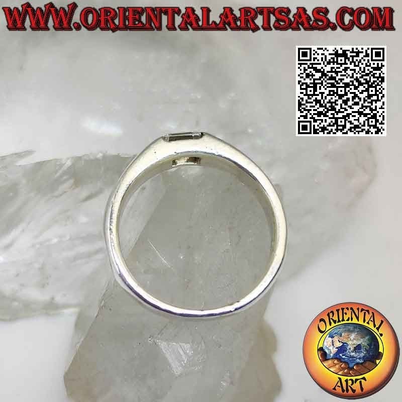 Smooth solitaire silver ring with white square zircon set in the junction of the band