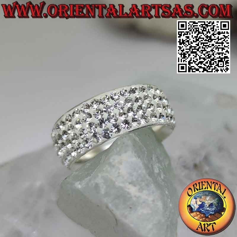 Bague en argent avec anneau arrondi serti de zircons blancs collés (8 mm)