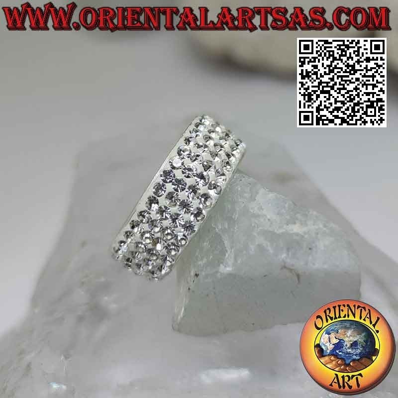 Silver ring with rounded band studded with glued white zircons (8 mm)