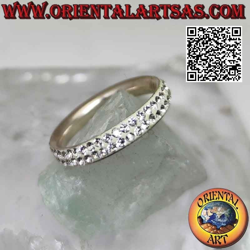 Anillo banda de plata tachonado con dos filas de circonitas blancas encoladas (3 mm)