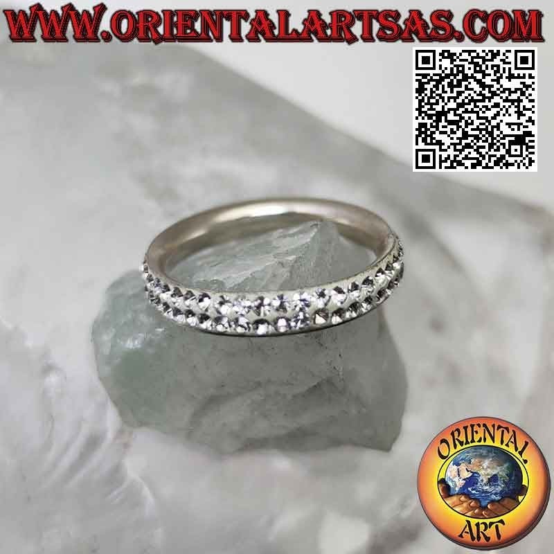 Anillo banda de plata tachonado con dos filas de circonitas blancas encoladas (3 mm)