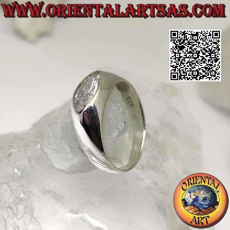 Bague en argent avec bande de croissance lisse avec zircon blanc navette horizontale centrale