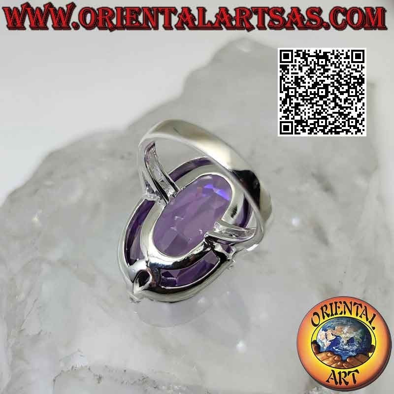 Silberring mit großem Amethyst-Zirkon in ovaler Fassung auf schlichter Fassung