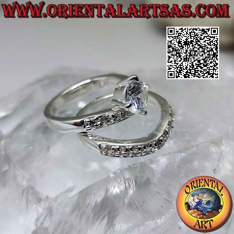 Anillo de plata, pareja de anillos medio tachonados con circonitas blancas engastadas con una ronda central