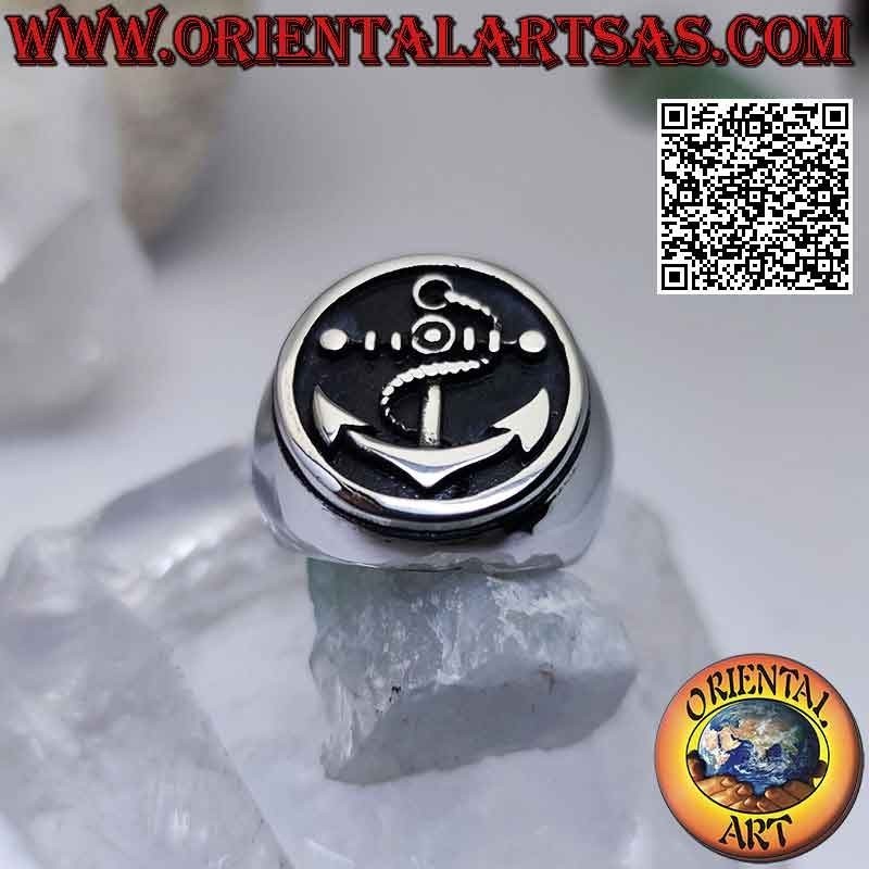 Anello in acciaio chirurgico (316L), liscio con àncora a bassorilievo nel cerchio bordato Ø 20 mm