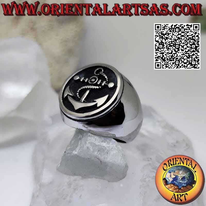 Surgical steel ring (316L), smooth with bas-relief anchor in the edged circle Ø 20 mm