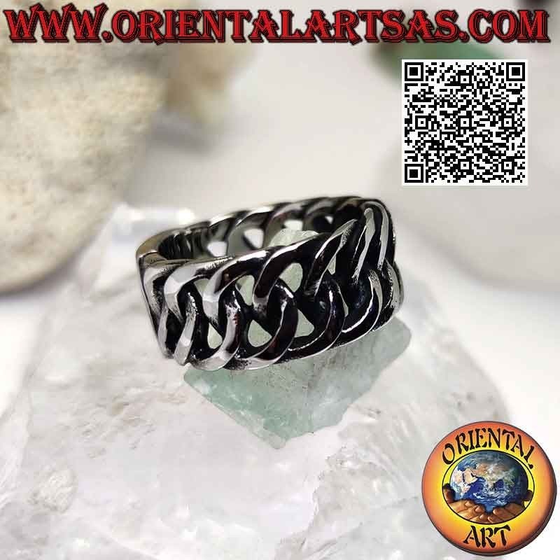 Chirurgenstahlring (316L), breites Band aus verschlungenen Ringen Kette