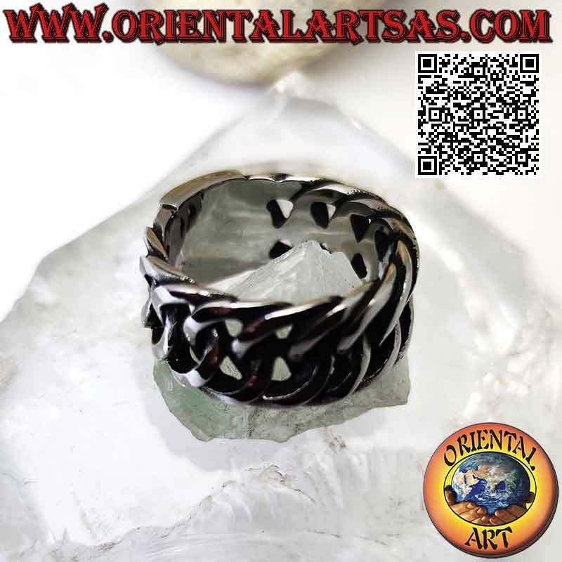 Chirurgenstahlring (316L), breites Band aus verschlungenen Ringen Kette