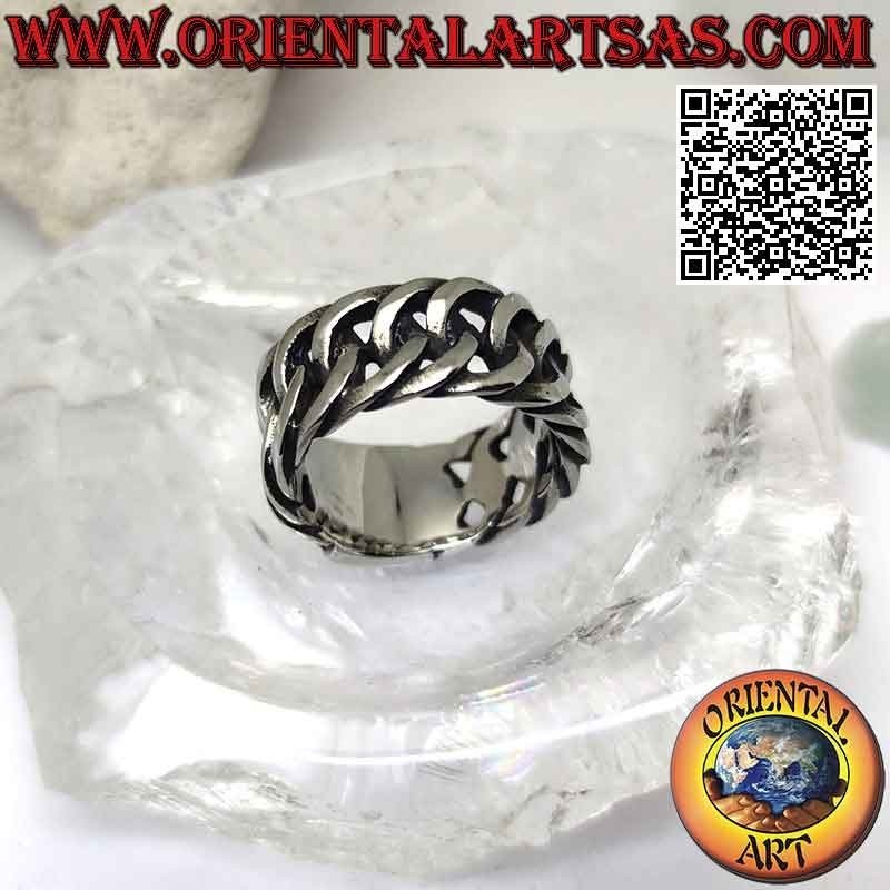 Anello in acciaio chirurgico (316L), fascia larga a catena di anelli intrecciati