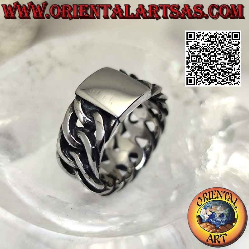 Anello in acciaio chirurgico (316L), fascia larga a catena di anelli intrecciati