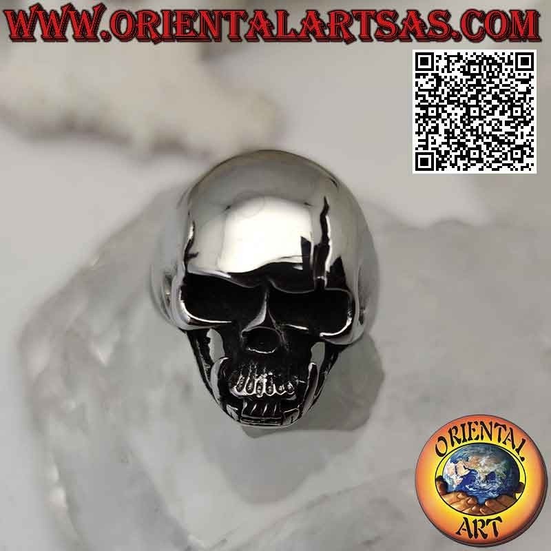 Anello in acciaio chirurgico (316L), teschio liscio con crepe sulla fronte