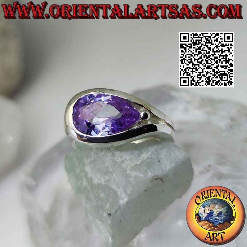 Rhodium-plated silver ring with pink cross drop zircon on smooth setting