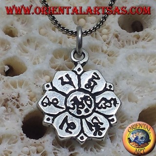 Silber Anhänger ॐ om in Lotosblume mit Sanskrit