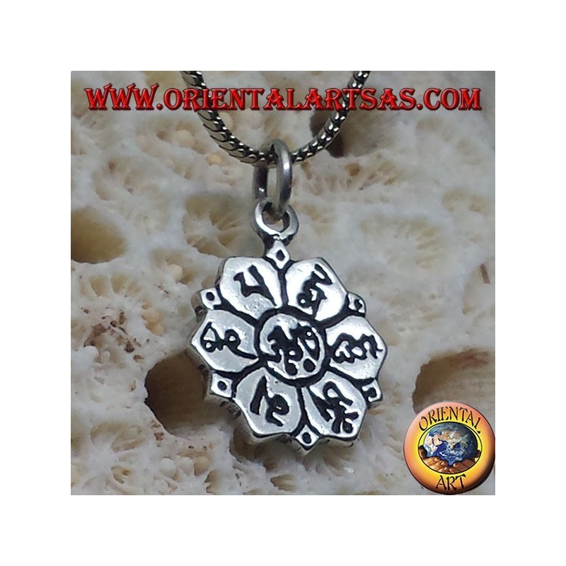 Silber Anhänger ॐ om in Lotosblume mit Sanskrit