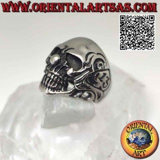Surgical steel ring (316L), smooth skull with decoration and 13 engraved on one side