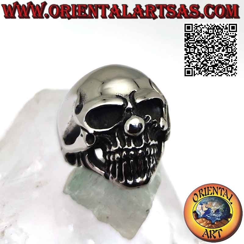 Chirurgenstahlring (316L), glatter Totenkopf mit Verzierung und 13 auf einer Seite graviert