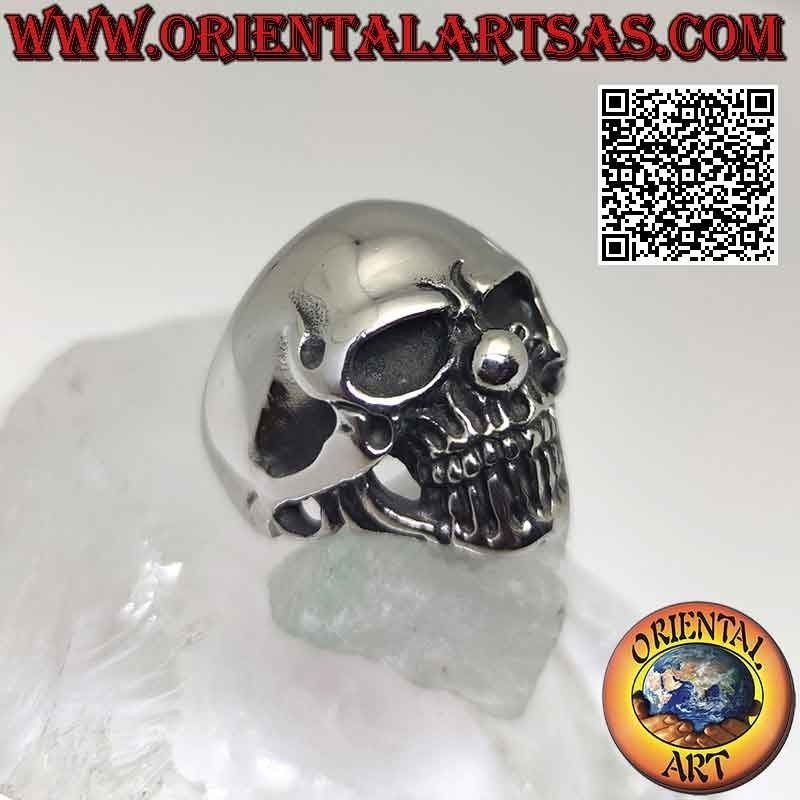 Surgical steel ring (316L), smooth skull with decoration and 13 engraved on one side