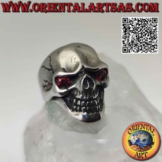 Bague en acier chirurgical (316L), tête de mort lisse avec yeux grenat