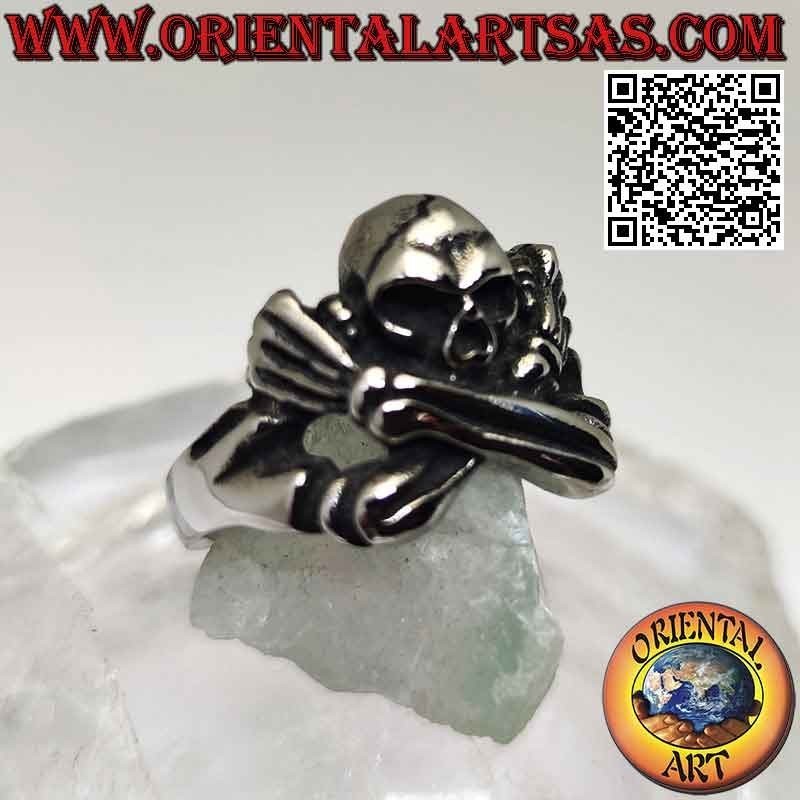 Anillo de acero quirúrgico (316L), calavera con brazos en X