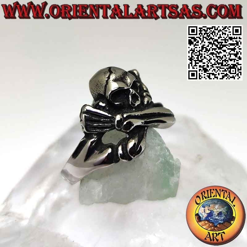 Anillo de acero quirúrgico (316L), calavera con brazos en X